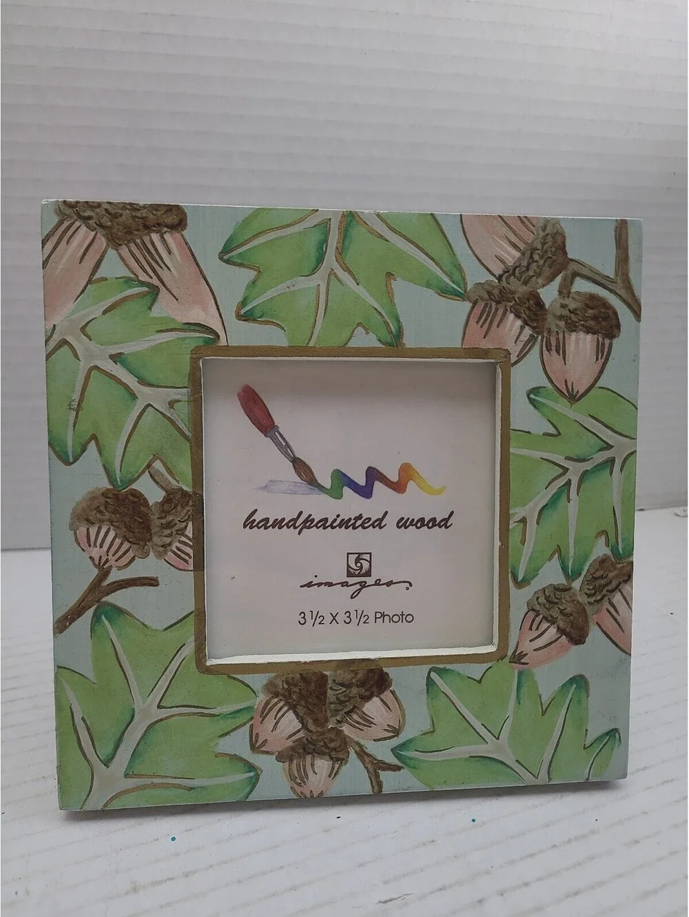 Images Square 3.5x3.5 Inch Hand Painted Photo Frame Acorns and Leaves